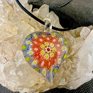 Vintage Murano Millefiori Glass Heart with Box